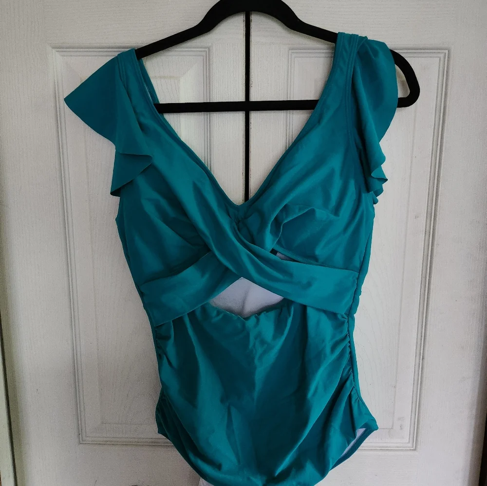 Nwt Elegant Teal One-Piece Swimsuit - Picture 3 of 10